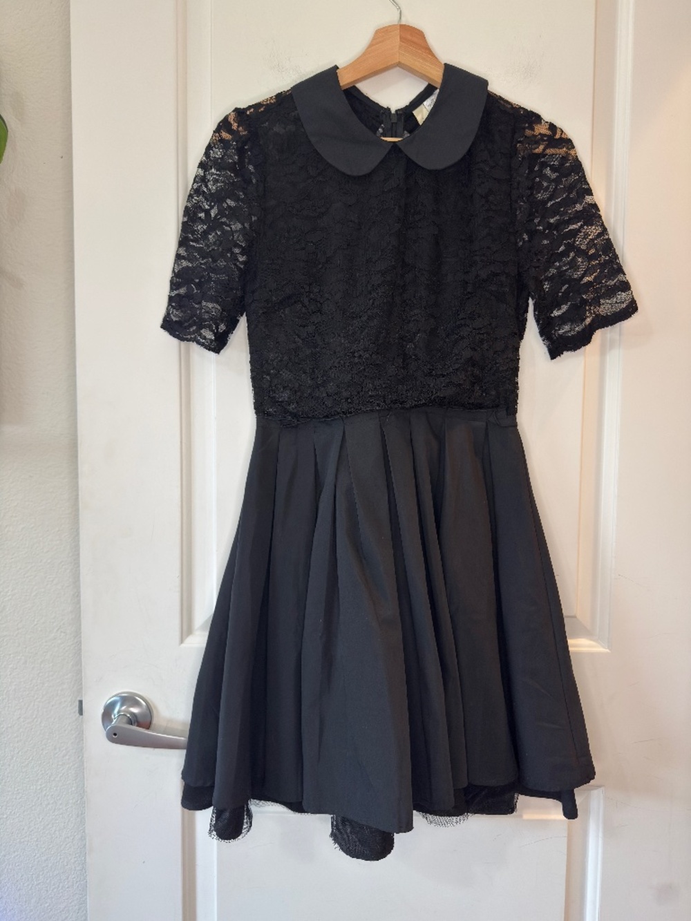 Alice Moon - Retro Collar Black Lace Flare Mini Dress - dark academia- Size M